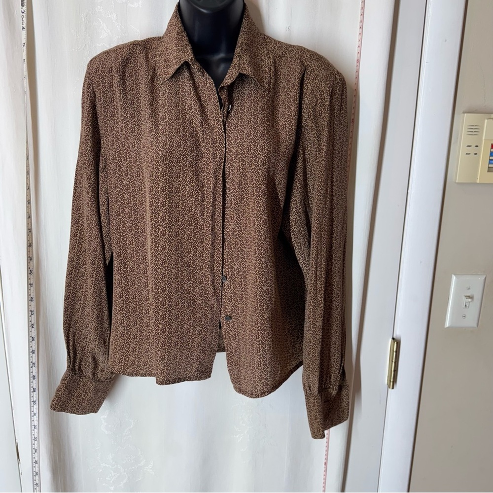 Vintage Women's Patterned Button-Up Silk Blouse